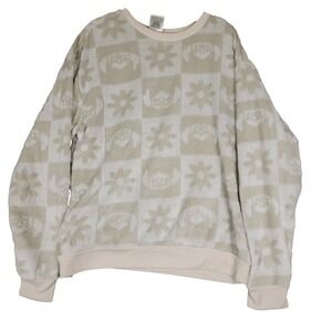 Disney Stitch Checkered Flower‎ Plush Fleece Pullover Sweatshirt XL